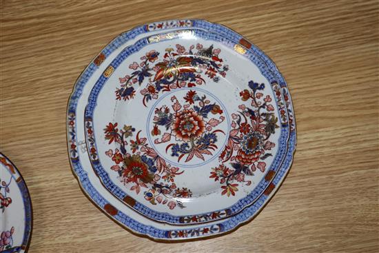 Five Spode stone china floral plates and a tobacco leaf plate, c.1820